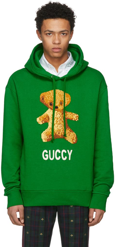 gucci green hoodie bear|Gucci distressed hoodie.